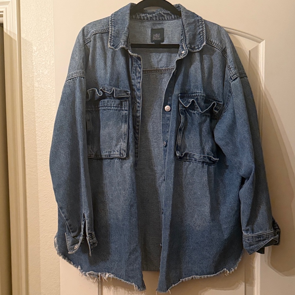 Oversized Blue Denim / Jean Jacket with Frayed Hem